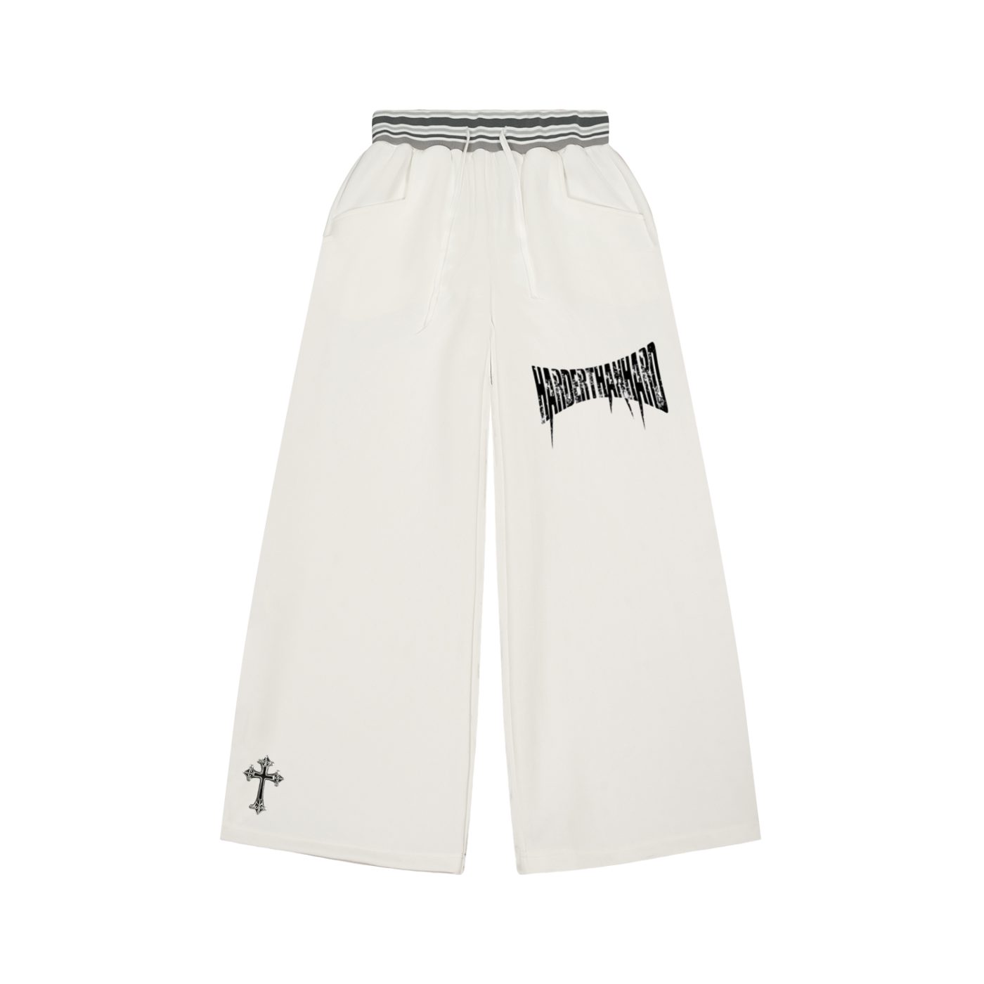 HarderThanHard Cross Piece Striped Waist Wide Leg Pants